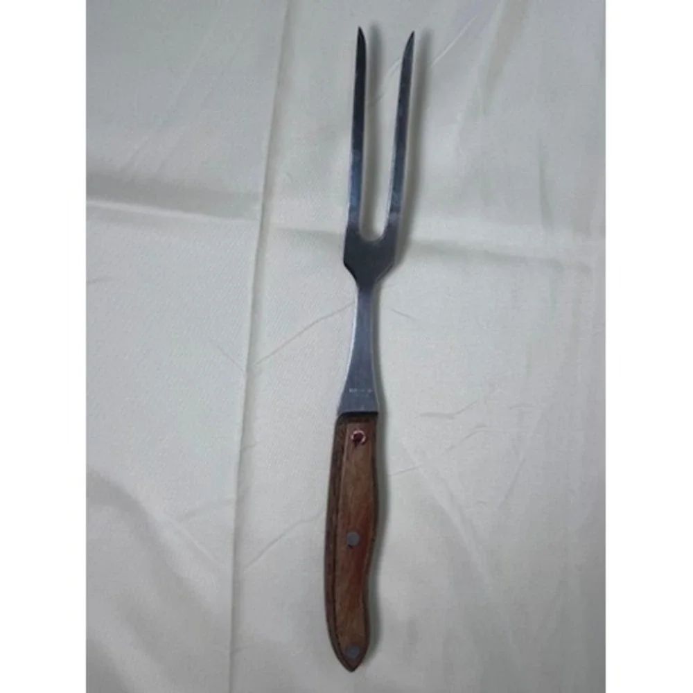 Vintage Stainless Steel Meat Carving Fork Wood Handle Japan Good Condition